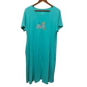 Blair Knit Lounge Dress L Teal Embroidered‎ Bike Graphic Pockets Coastal